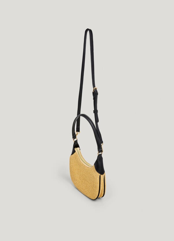 Crescent-Shaped Raffia Handbag