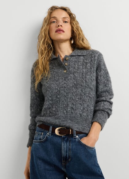CABLE KNIT POLO NECK JUMPER
