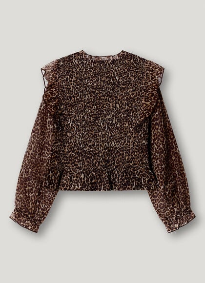 ANIMAL PRINT RUFFLE BLOUSE