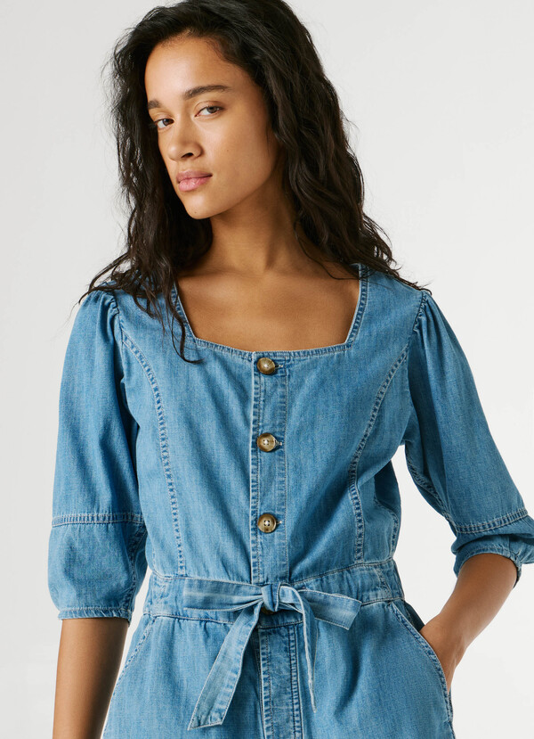 REGULAR FIT DENIM MINI JUMPSUIT