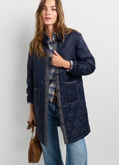 LONG QUILTED JACKET WITH CORDUROY COLLAR