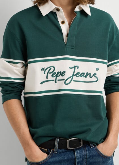 CASUAL FIT LONG SLEEVE RUGBY POLO SHIRT
