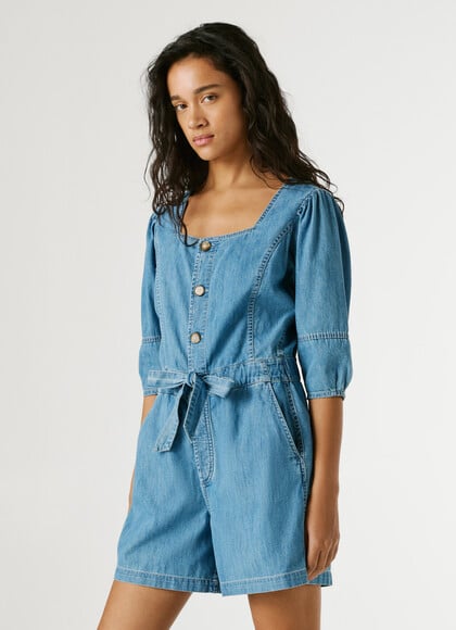 REGULAR FIT DENIM MINI JUMPSUIT