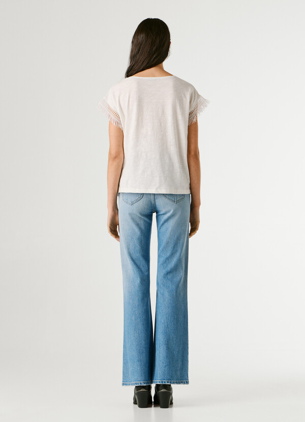 CREW NECK T-SHIRT WITH FRINGES