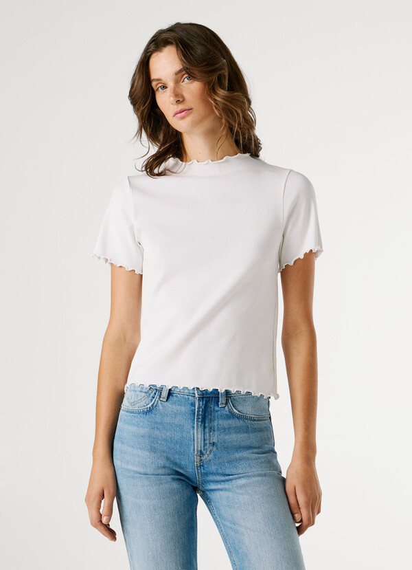 POINTELLE T-SHIRT WITH EMBROIDERED LOGO