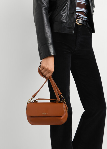 LEATHER EFFECT SHOULDER BAG WITH FLAP