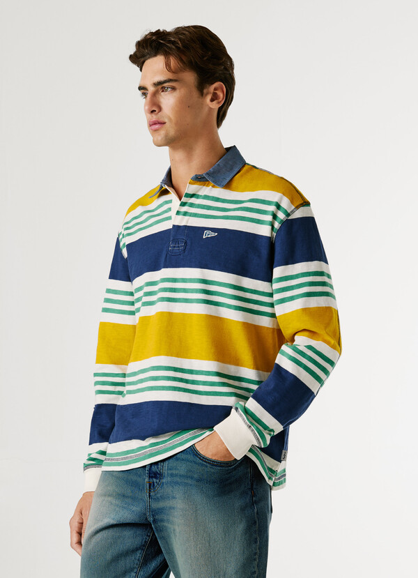 RUGBY STRIPED LONG SLEEVE POLO