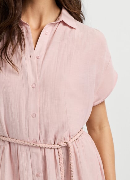 SHIRT COLLAR MIDI DRESS
