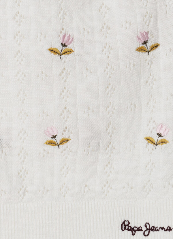POINTELLE TOP WITH EMBROIDERED FLOWERS