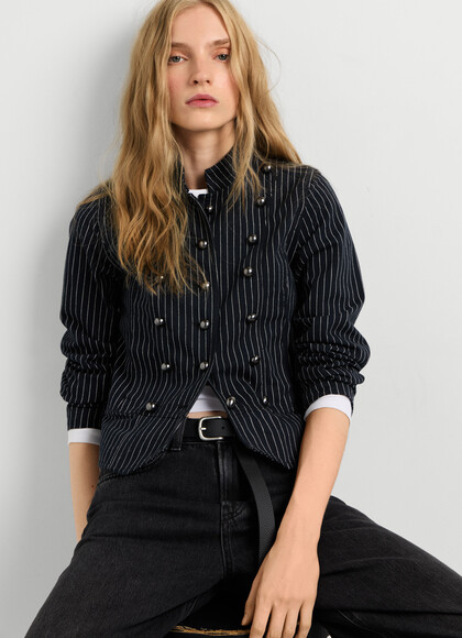 STRIPED MAO COLLAR JACKET