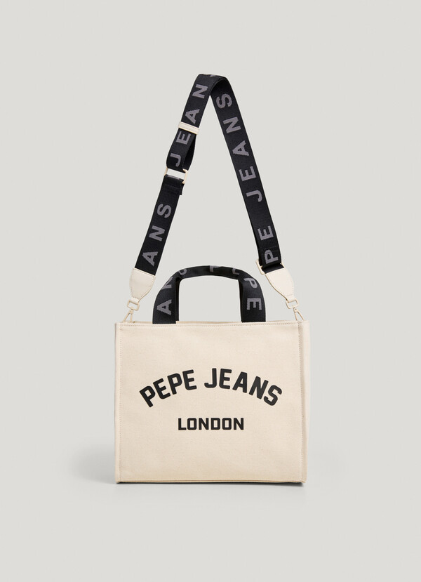 COTTON CANVAS SHOULDER BAG WITH PRINTED LOGO