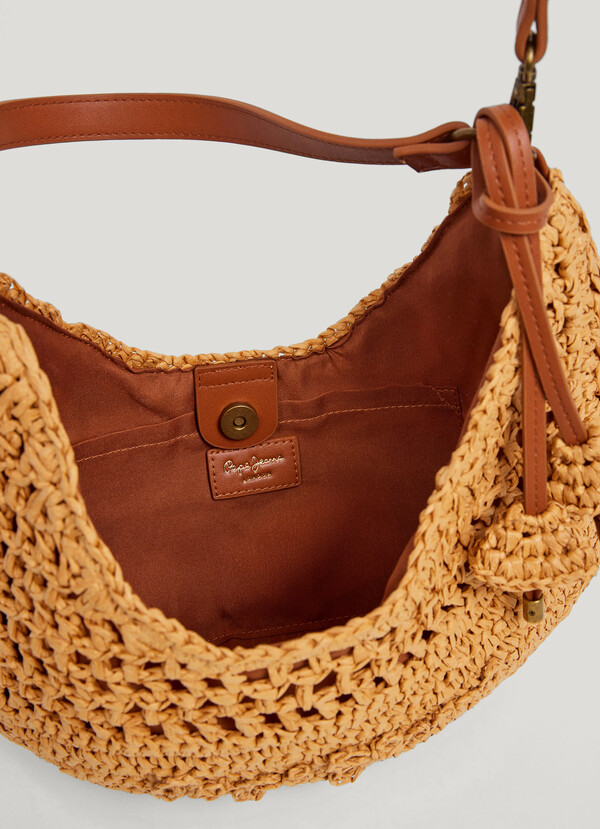 Crescent-Shaped Raffia Handbag
