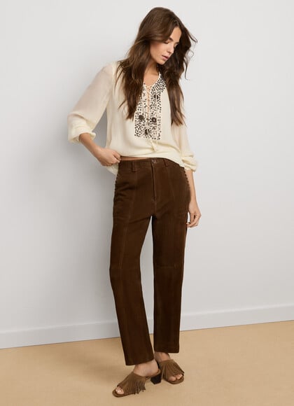 STRAIGHT FIT SUEDE TROUSERS