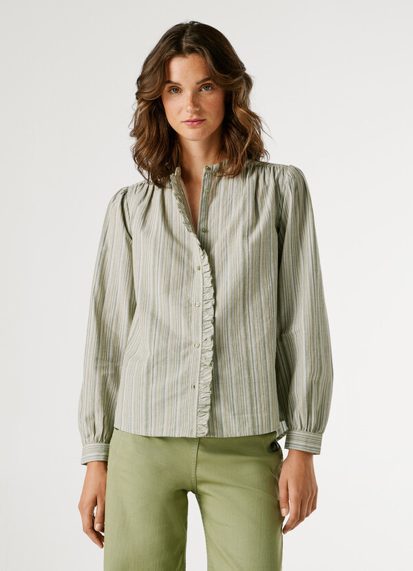 MAO COLLAR STRIPED BLOUSE