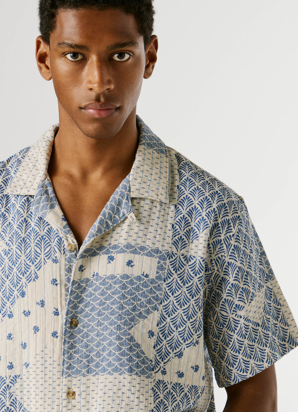 PATCHWORK SHIRT WITH CUBAN COLLAR