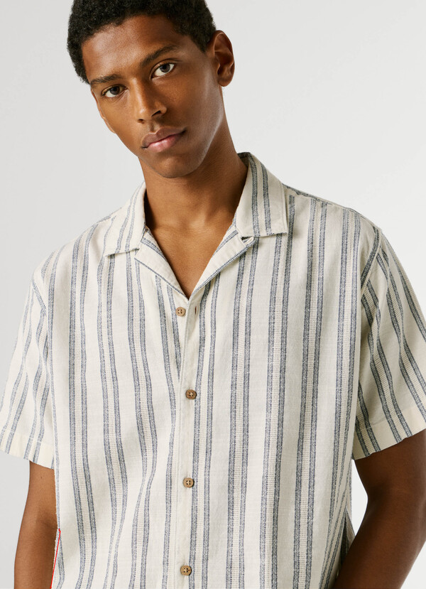 STRIPED SHIRT WITH CUBAN COLLAR