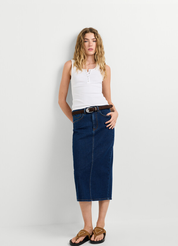 SLIM FIT DENIM MIDI SKIRT