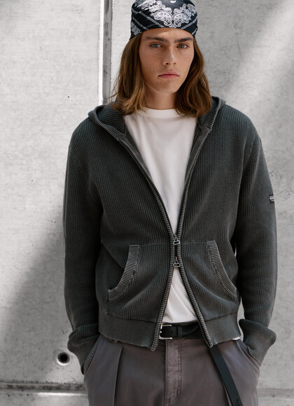 CASUAL FIT HOODED KNIT CARDIGAN
