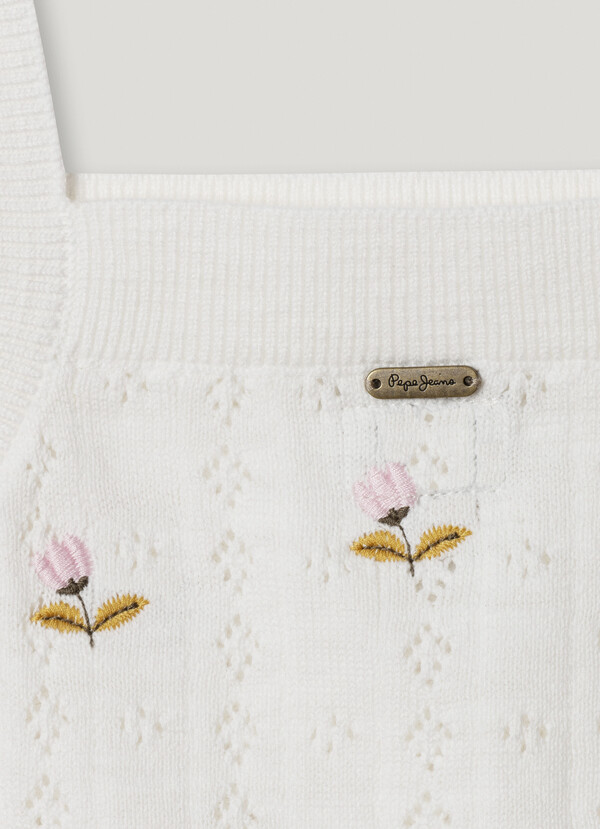 POINTELLE TOP WITH EMBROIDERED FLOWERS