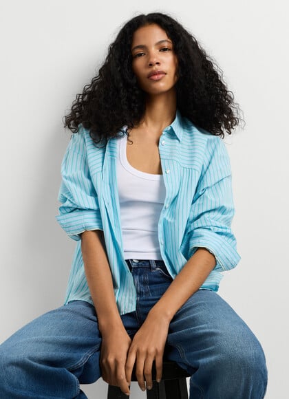 CROPPED FIT STRIPED POPLIN SHIRT