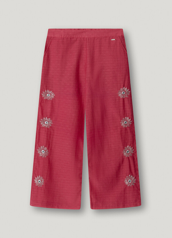 WIDE TROUSERS WITH FLORAL EMBROIDERY