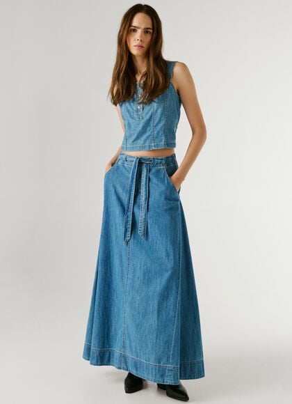 REGULAR FIT DENIM MAXI SKIRT
