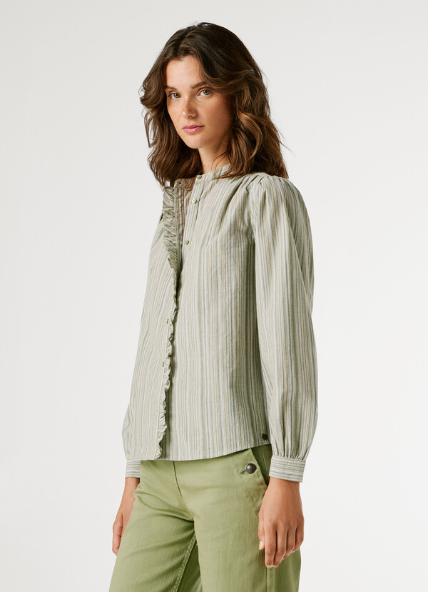 MAO COLLAR STRIPED BLOUSE