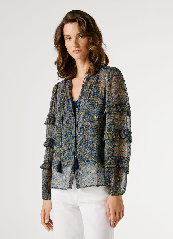 SEMI-TRANSPARENT BLOUSE WITH RUFFLES