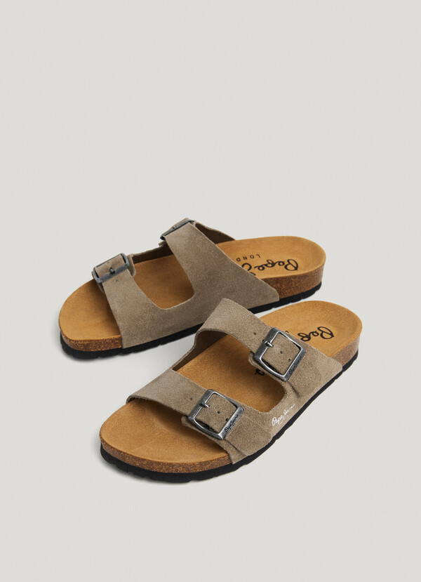 SUEDE SANDALS WITH DOUBLE BUCKLE