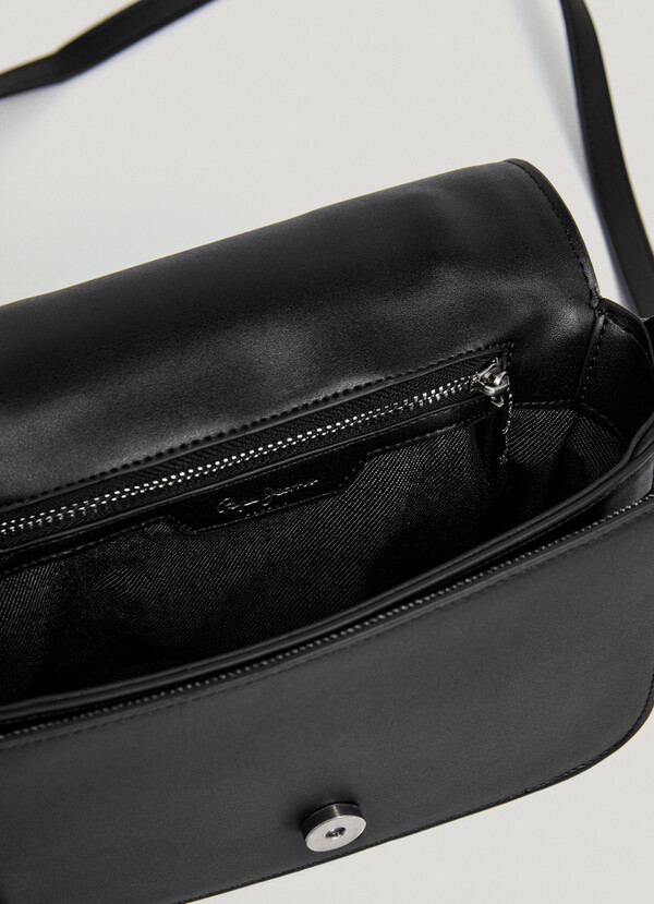 LEATHER EFFECT SHOULDER BAG WITH FLAP