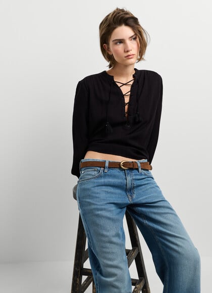 SEMI-TRANSPARENT V-NECK BLOUSE