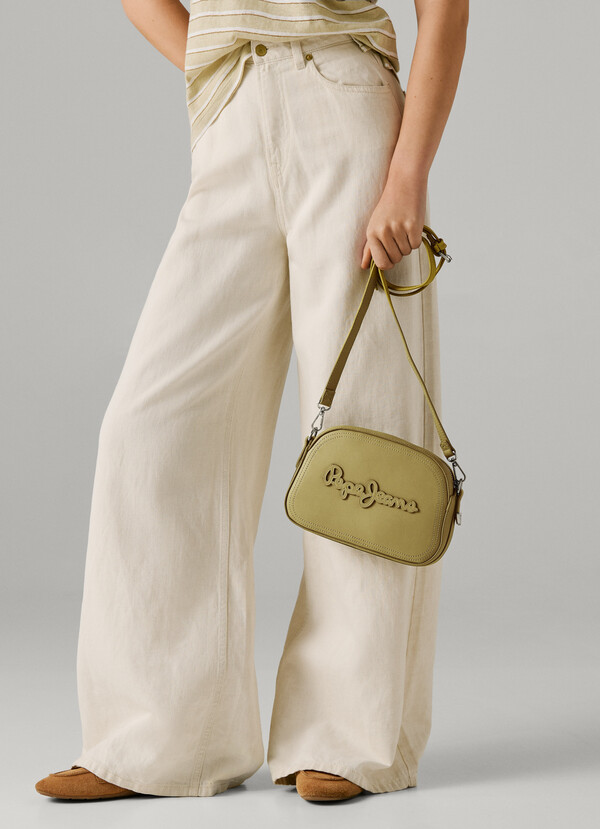 LEATHER EFFECT SHOULDER BAG WITH LOGO