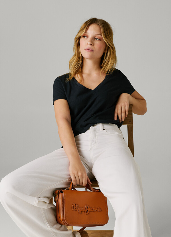 LEATHER EFFECT SHOULDER BAG WITH FLAP