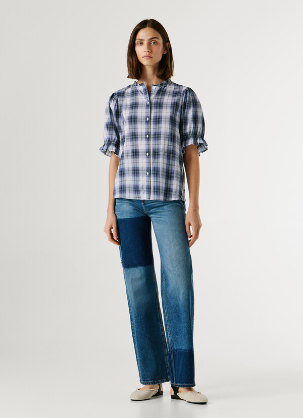 CHECKED BLOUSE WITH RUFFLES