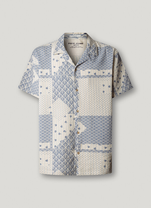 PATCHWORK SHIRT WITH CUBAN COLLAR