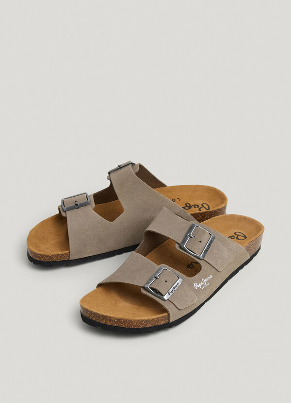 SUEDE SANDALS WITH DOUBLE BUCKLE