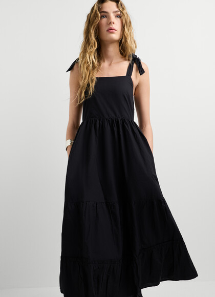 POPLIN STRAPPY MIDI DRESS