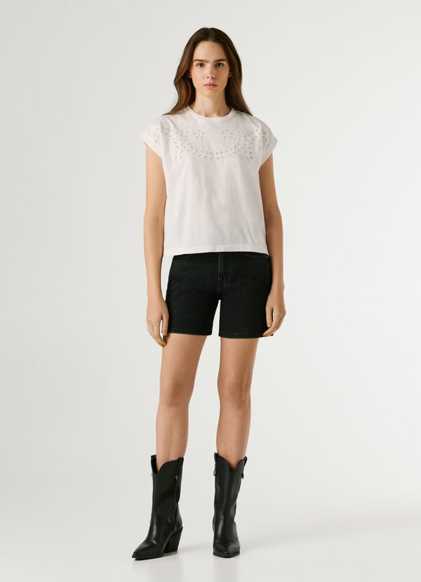 T-SHIRT WITH OPENWORK FLORAL DETAILS