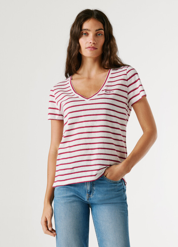 V-NECK STRIPED T-SHIRT
