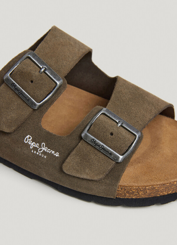 SUEDE SANDALS WITH DOUBLE BUCKLE
