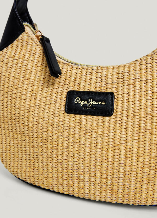 Crescent-Shaped Raffia Handbag