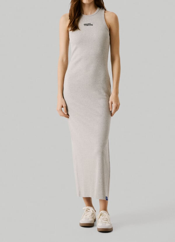 PRINTED LOGO RIBBED MAXI DRESS