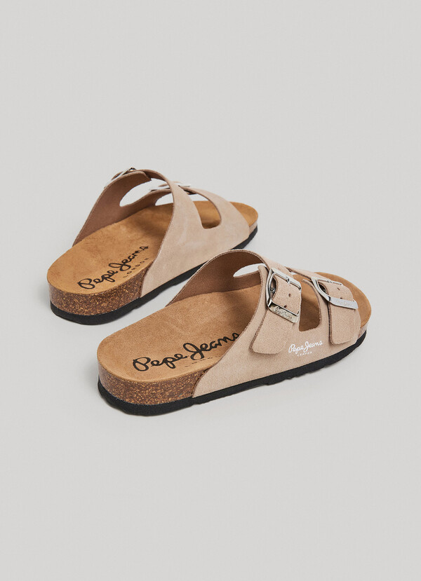 SUEDE SANDALS WITH DOUBLE BUCKLE