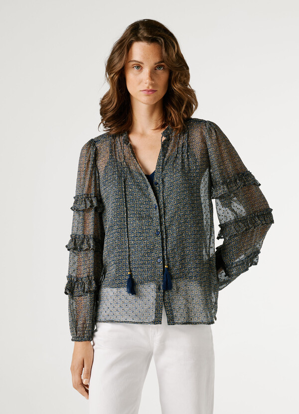 SEMI-TRANSPARENT BLOUSE WITH RUFFLES