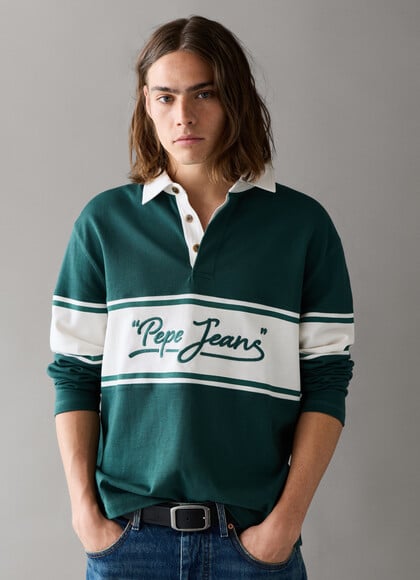 CASUAL FIT LONG SLEEVE RUGBY POLO SHIRT