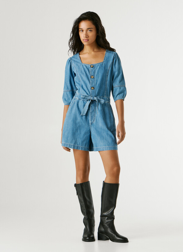 REGULAR FIT DENIM MINI JUMPSUIT