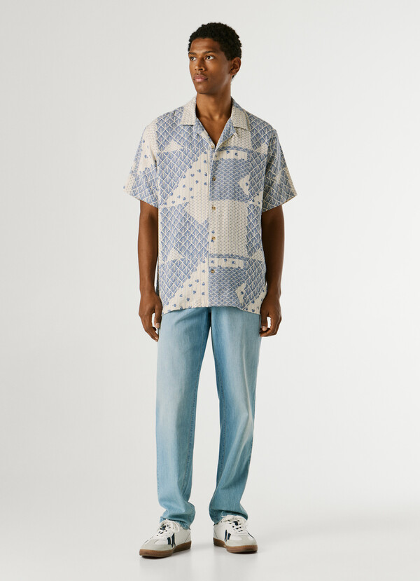 PATCHWORK SHIRT WITH CUBAN COLLAR