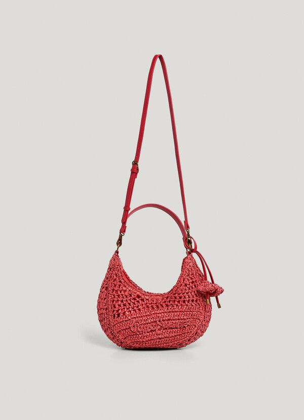 Crescent-Shaped Raffia Handbag