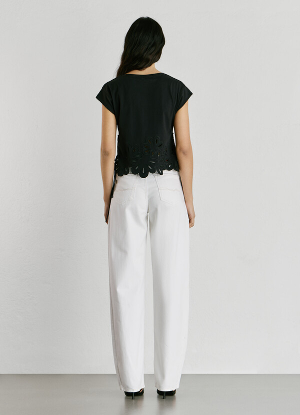 T-SHIRT WITH OPENWORK FLOWERS