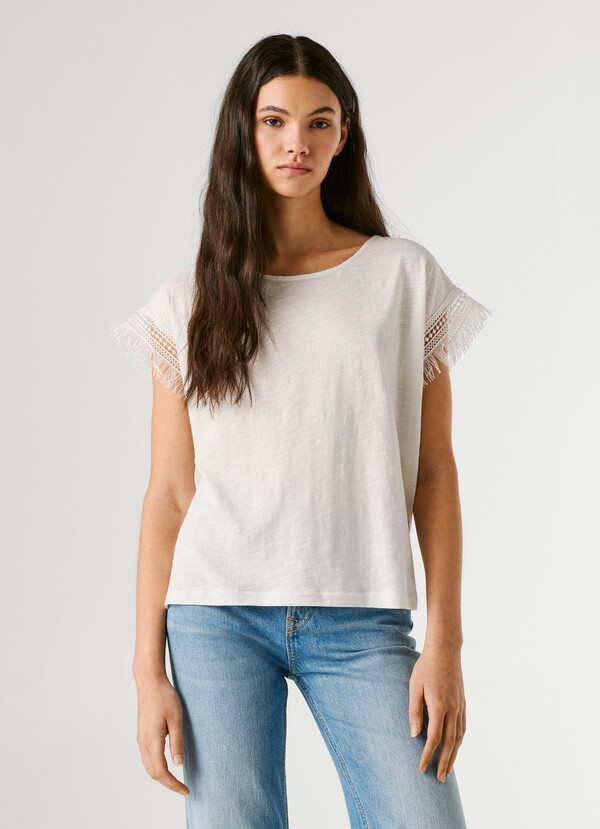 CREW NECK T-SHIRT WITH FRINGES
